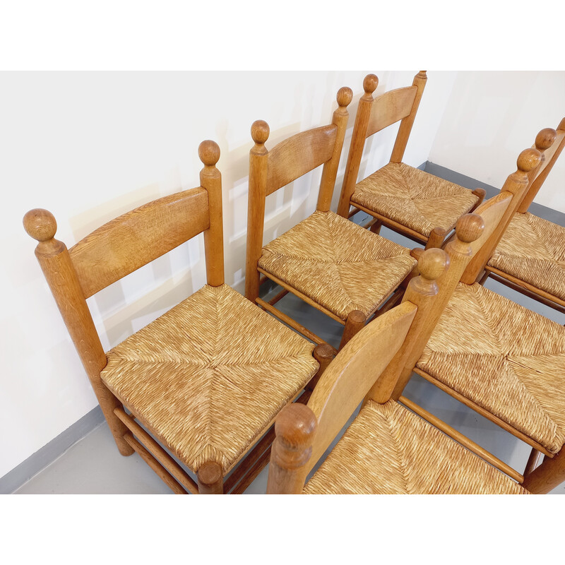 Set of 6 vintage brutalist oakwood chairs, 1960