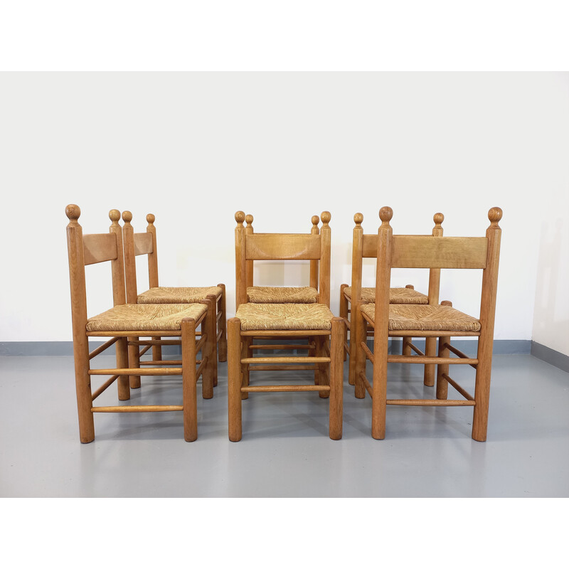 Set of 6 vintage brutalist oakwood chairs, 1960