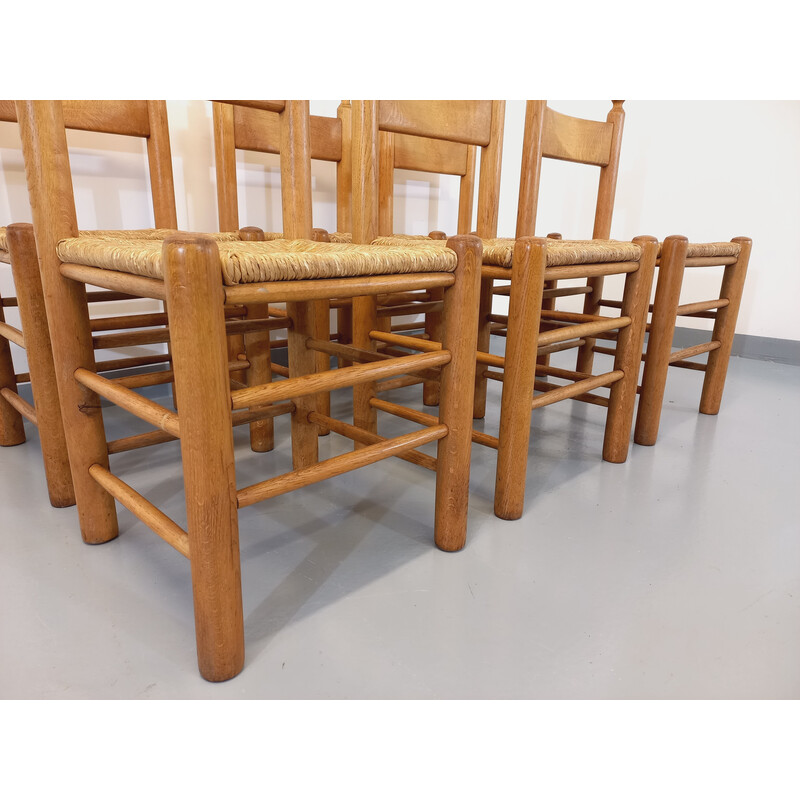 Conjunto de 6 cadeiras vintage brutalistas em carvalho, 1960