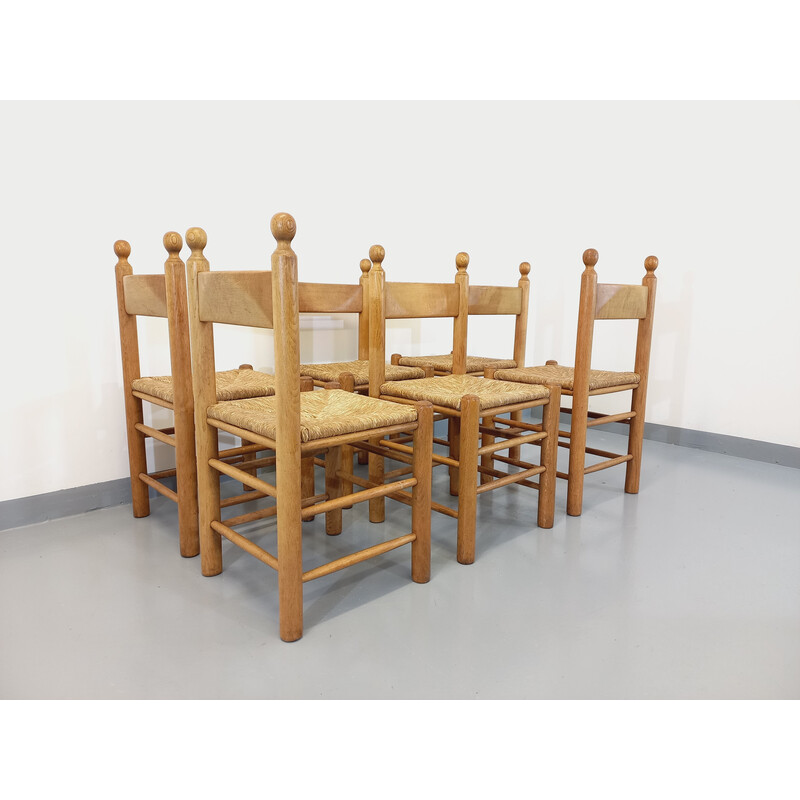 Set of 6 vintage brutalist oakwood chairs, 1960