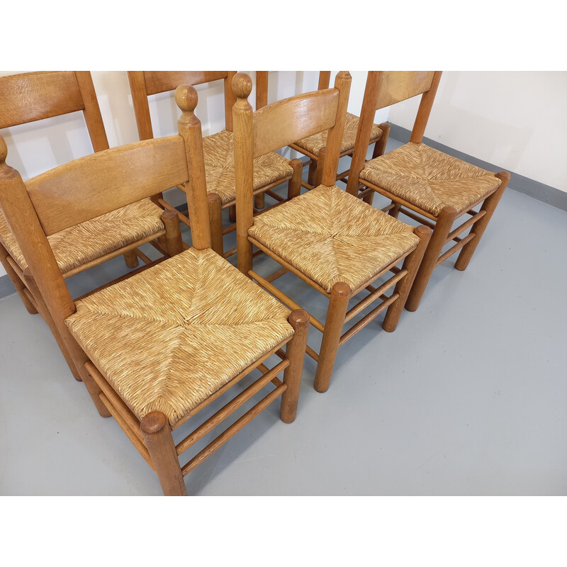 Conjunto de 6 cadeiras vintage brutalistas em carvalho, 1960