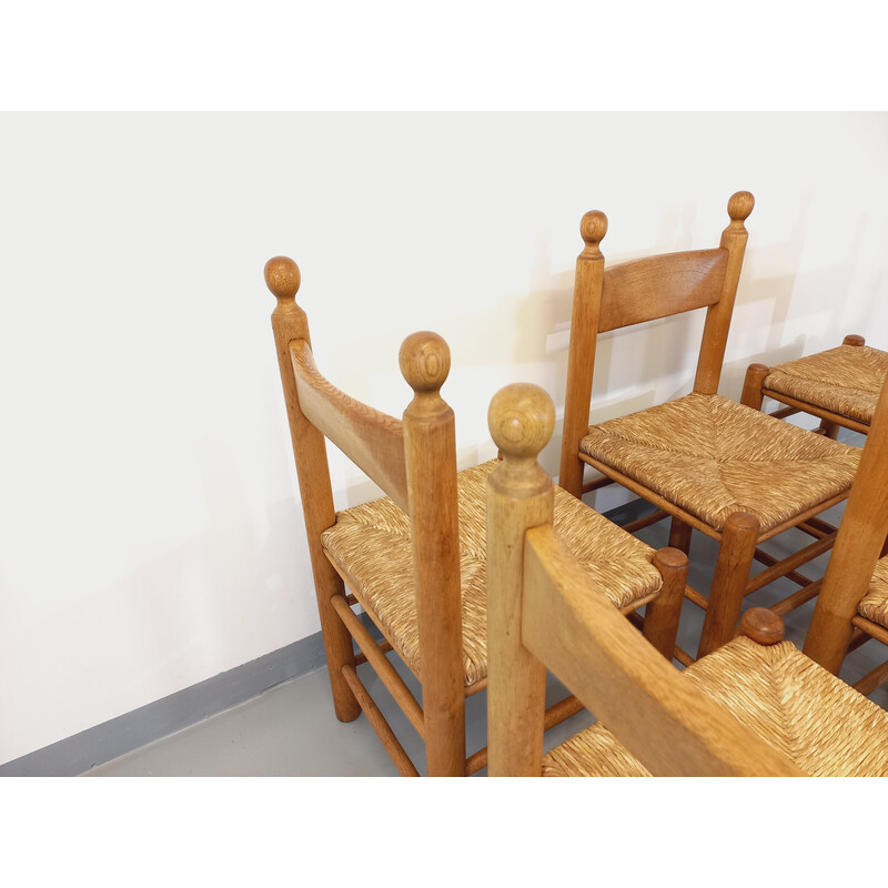 Set of 6 vintage brutalist oakwood chairs, 1960