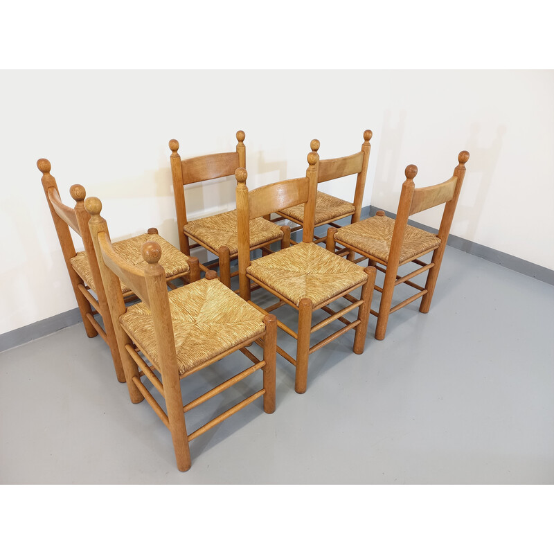 Set van 6 vintage brutalistische eiken stoelen, 1960