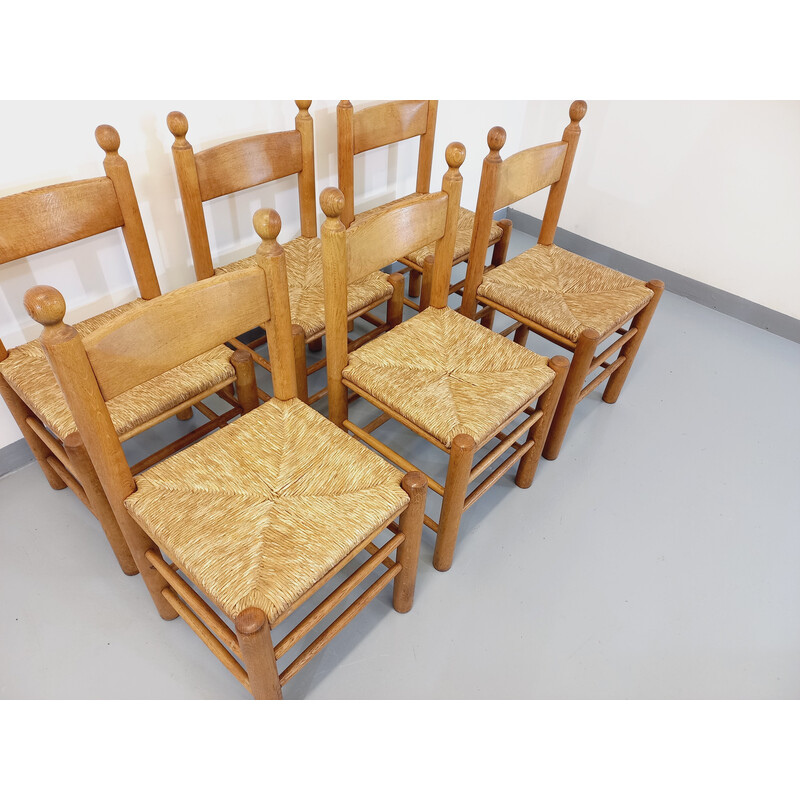 Set of 6 vintage brutalist oakwood chairs, 1960