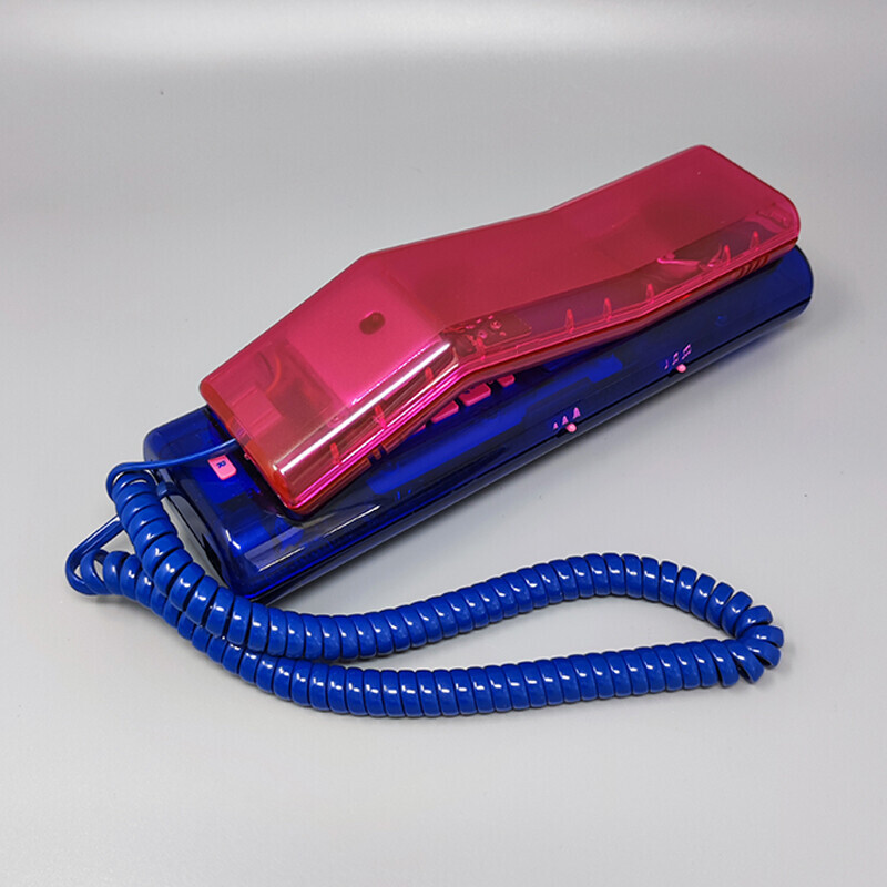 Téléphone jumelé vintage rose et bleu "Deluxe" avec boîte, 1990