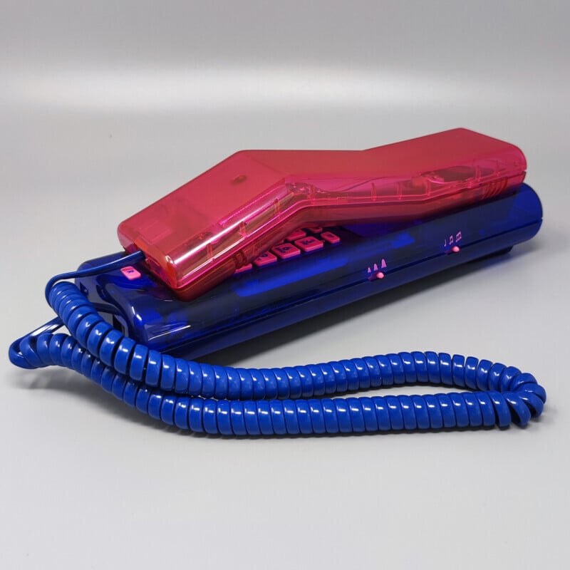 Vintage pink and blue swatch twin phone "Deluxe" with box, 1990s