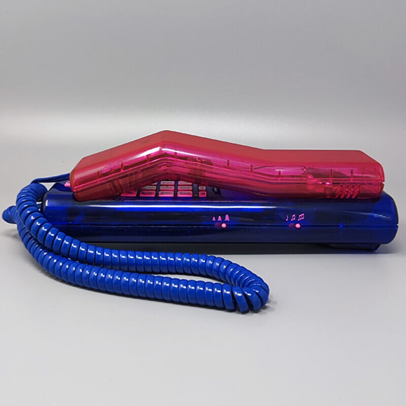 Vintage pink and blue swatch twin phone "Deluxe" with box, 1990s