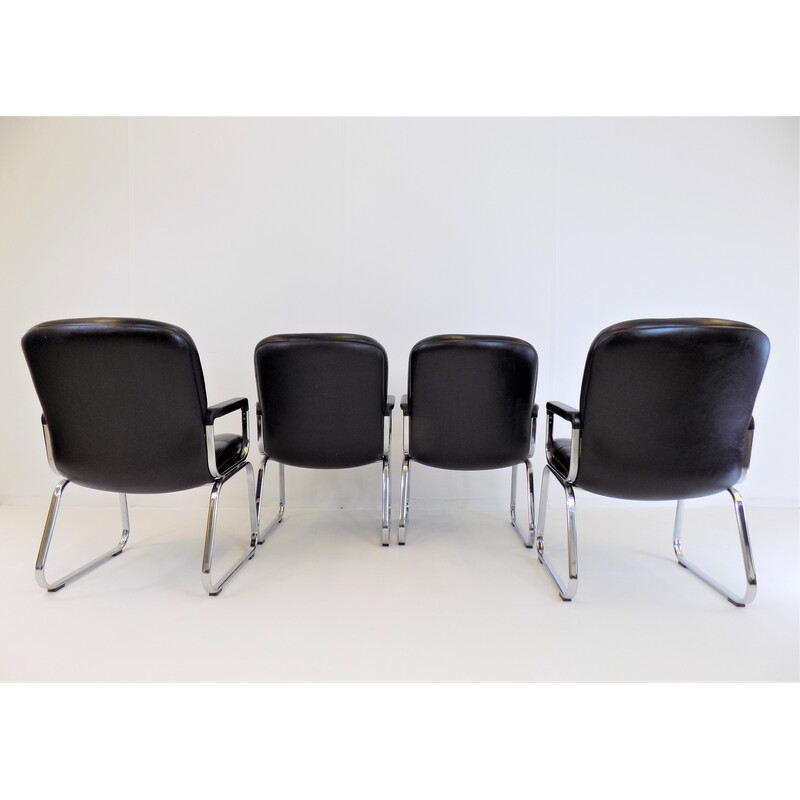 Ensemble de 4 fauteuils de bureau vintage en cuir par Grahl