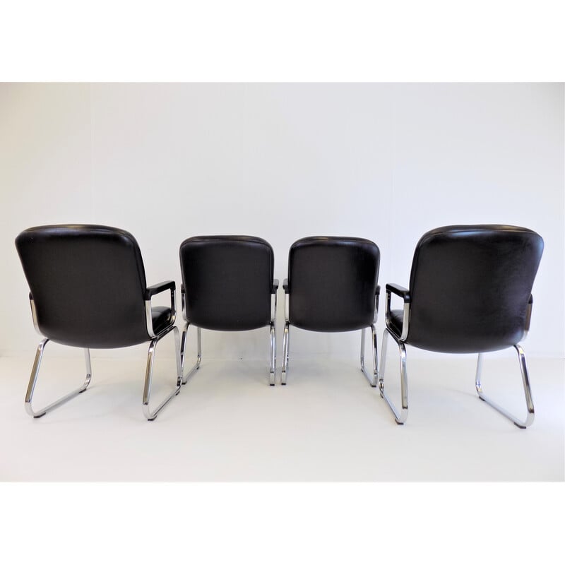 Set van 4 vintage lederen bureaustoelen van Grahl