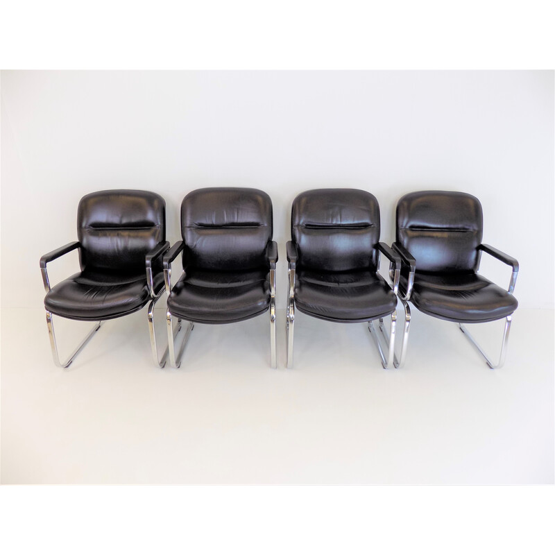 Set van 4 vintage lederen bureaustoelen van Grahl