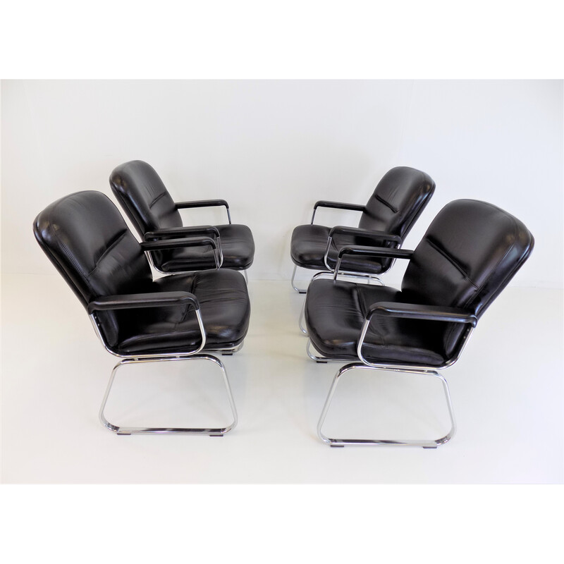 Set of 4 vintage leather office armchairs by Grahl