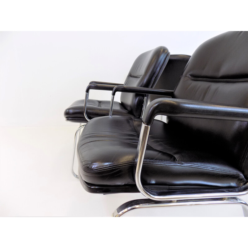 Ensemble de 4 fauteuils de bureau vintage en cuir par Grahl