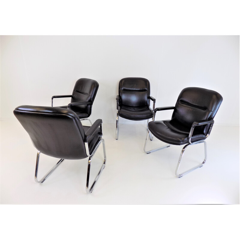 Set of 4 vintage leather office armchairs by Grahl