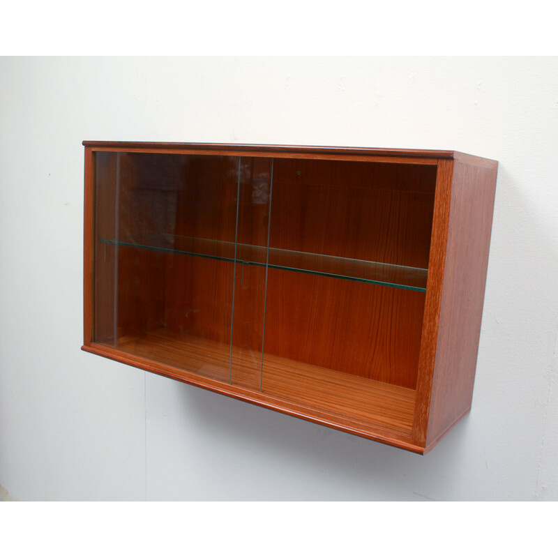 Vintage wall display cabinet in teak, 1960s