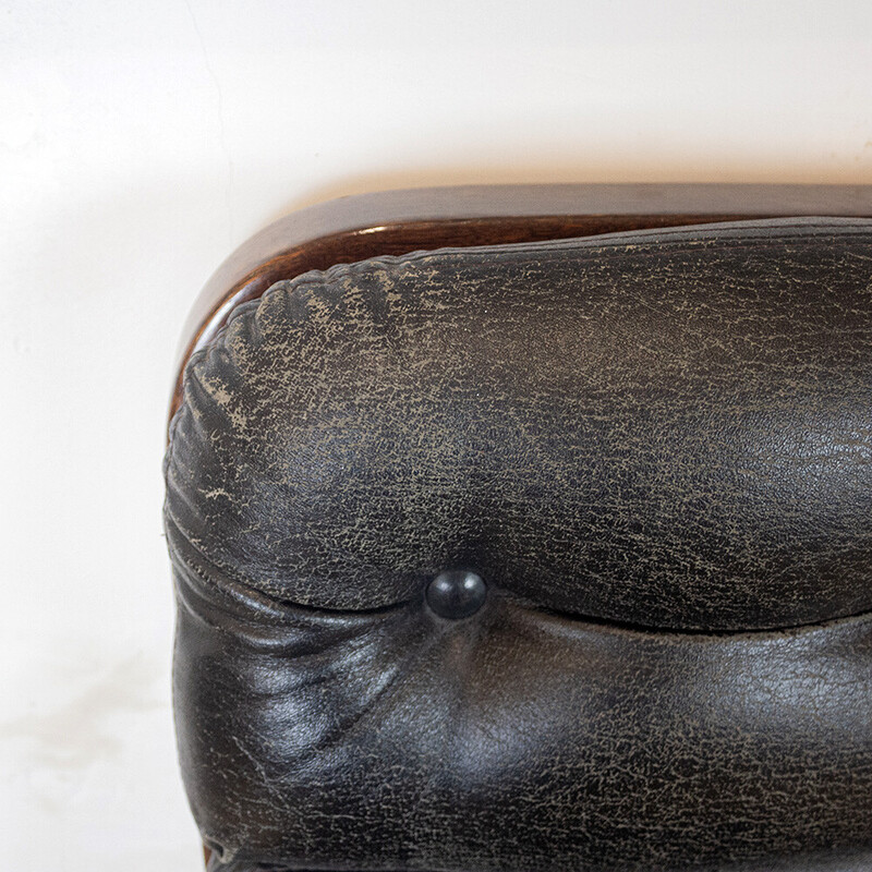 Vintage swivel rosewood and leather armchair by Ag Barcelona, Spain 1960s