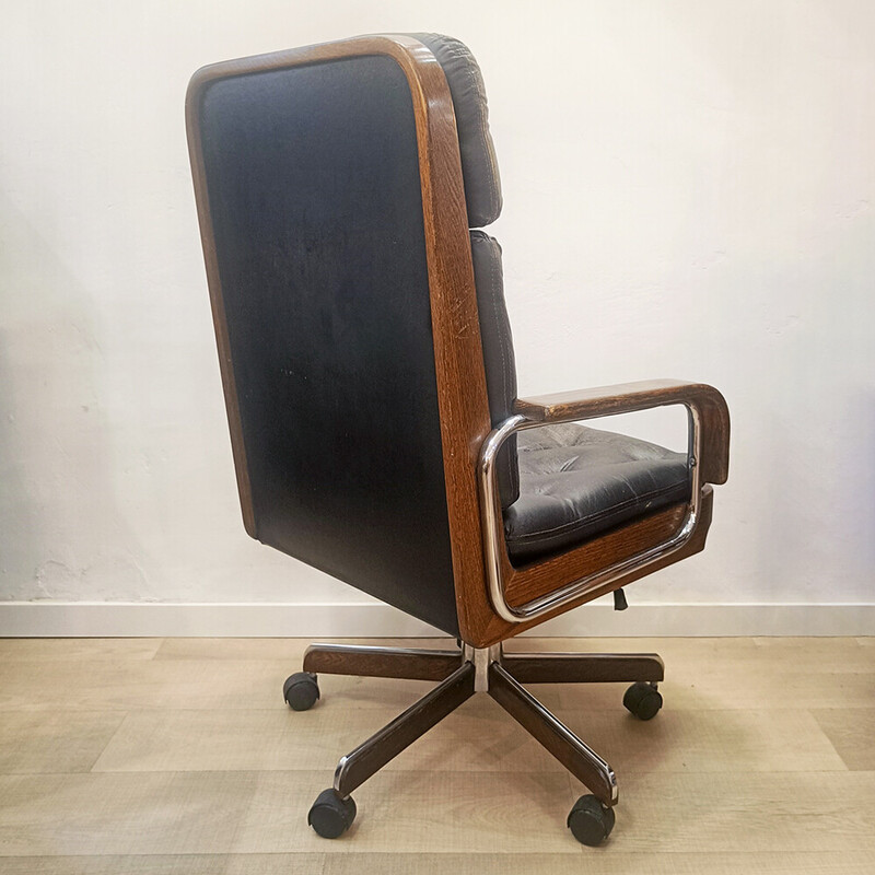 Fauteuil pivotant vintage en palissandre et cuir par Ag Barcelona, Espagne 1960