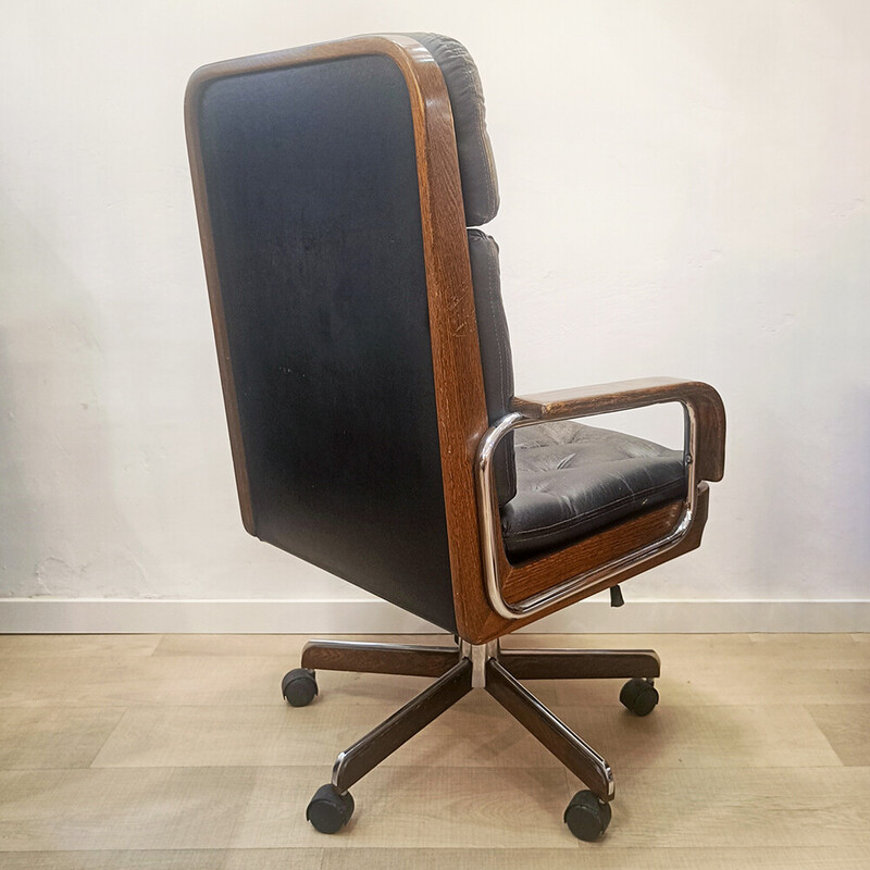 Vintage swivel rosewood and leather armchair by Ag Barcelona, Spain 1960s