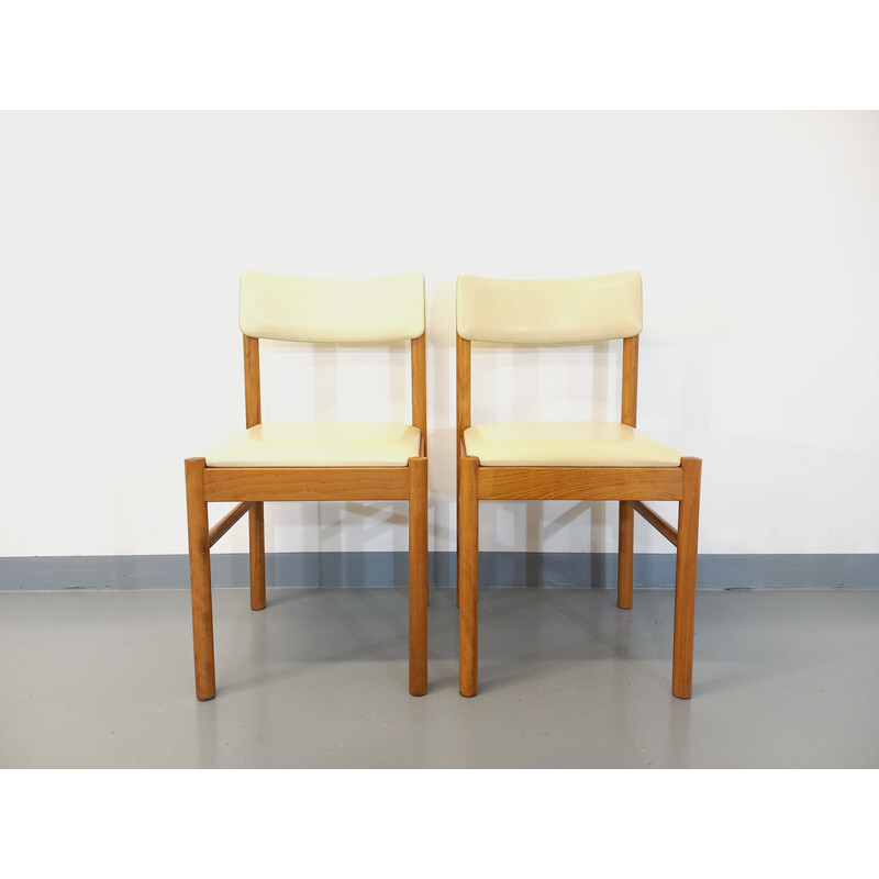 Paar vintage Baumann stoelen in hout en skai, 1970