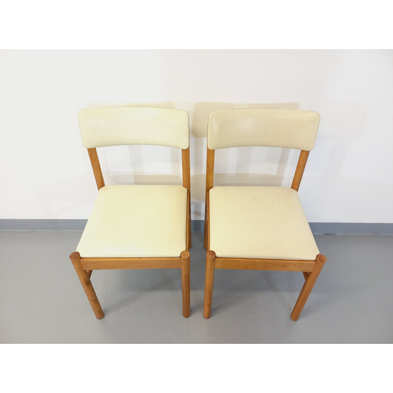 Paar vintage Baumann stoelen in hout en skai, 1970