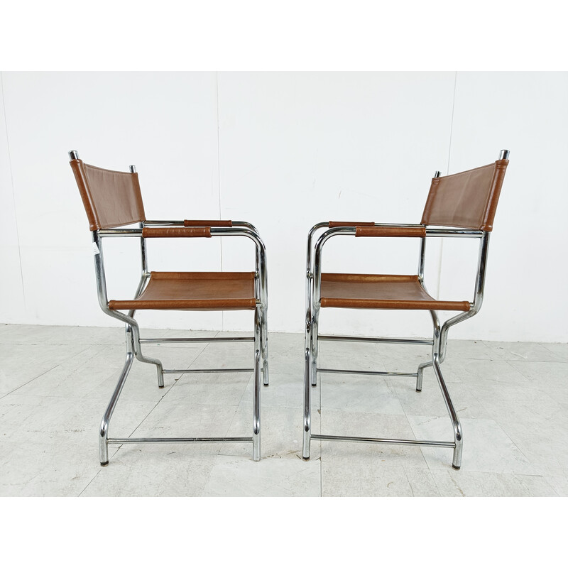 Pair of vintage folding chairs Figaro model in leather by Ikea, 1970