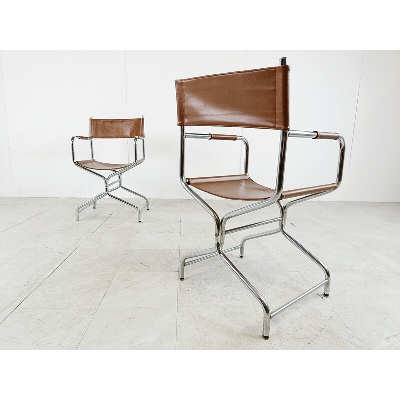 Pair of vintage folding chairs Figaro model in leather by Ikea, 1970