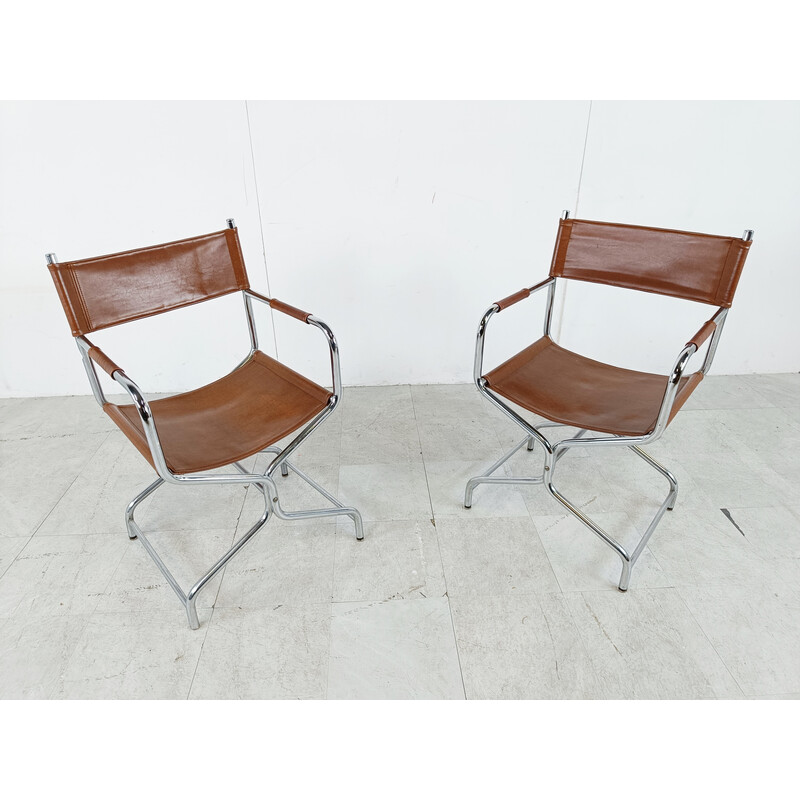 Pair of vintage folding chairs Figaro model in leather by Ikea, 1970