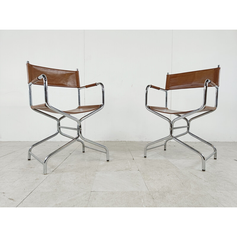 Pair of vintage folding chairs Figaro model in leather by Ikea, 1970