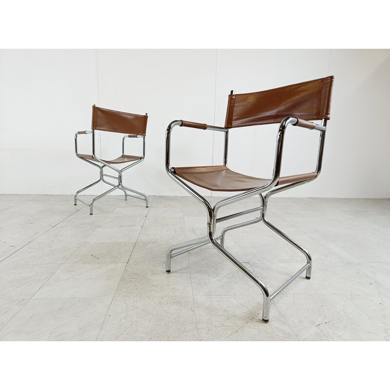 Pair of vintage folding chairs Figaro model in leather by Ikea, 1970