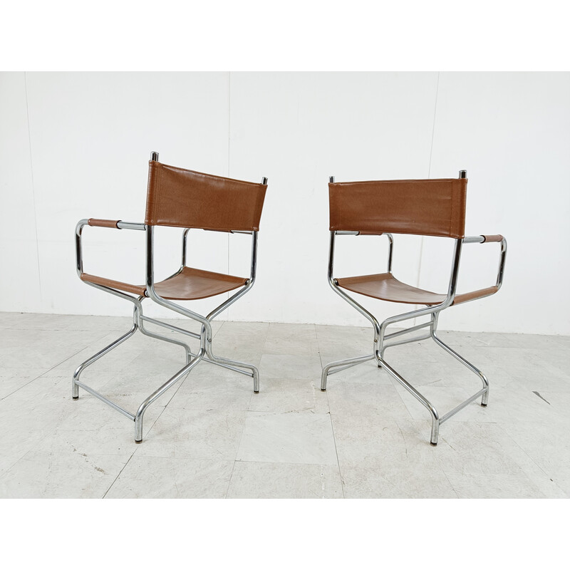 Pair of vintage folding chairs Figaro model in leather by Ikea, 1970