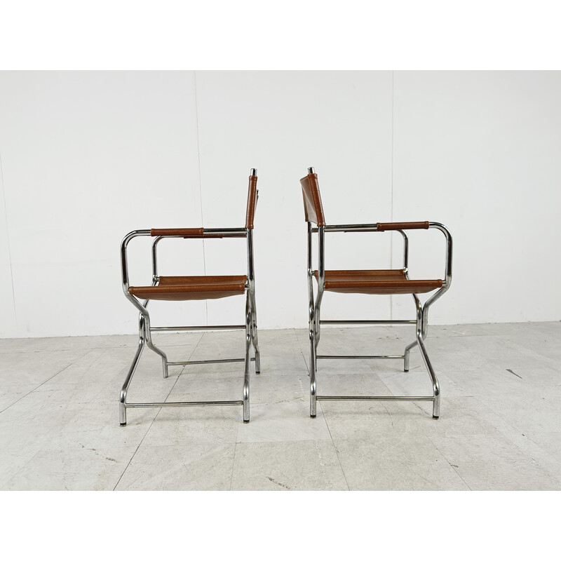 Pair of vintage folding chairs Figaro model in leather by Ikea, 1970