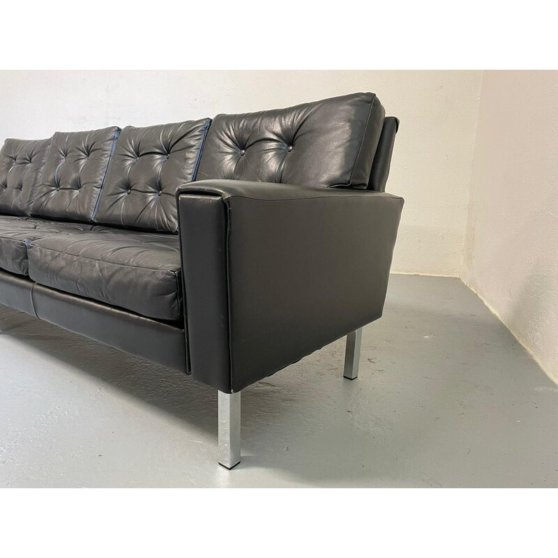 Vintage leather and steel sofa by Florence Knoll, Germany 1970