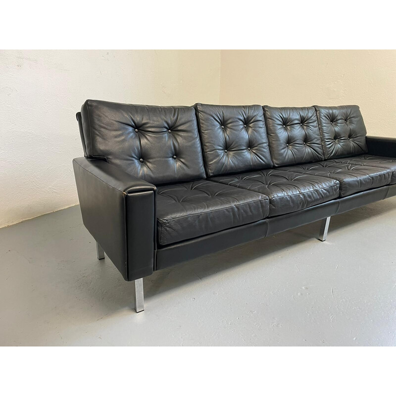 Vintage leather and steel sofa by Florence Knoll, Germany 1970