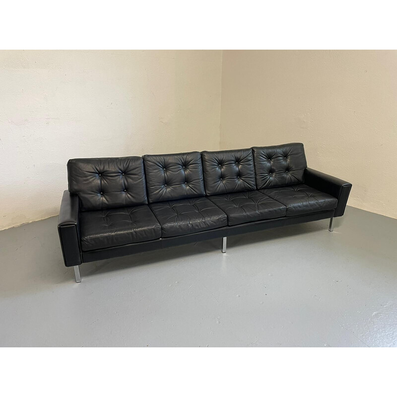 Vintage leather and steel sofa by Florence Knoll, Germany 1970