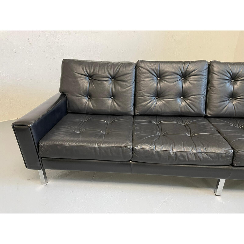 Vintage leather and steel sofa by Florence Knoll, Germany 1970