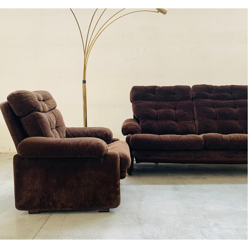 Conjunto de sala de estar em veludo cotelê castanho vintage de Coronado e Tobia Scarpa para B e B, Itália 1970
