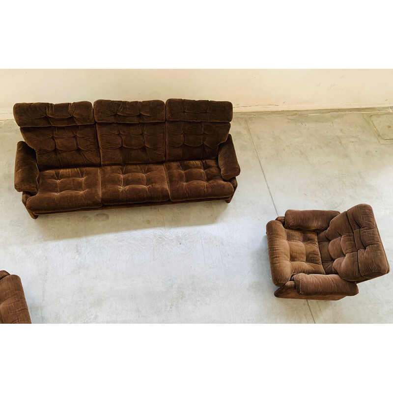 Vintage brown corduroy living room set by Coronado and Tobia Scarpa for B and B, Italy 1970