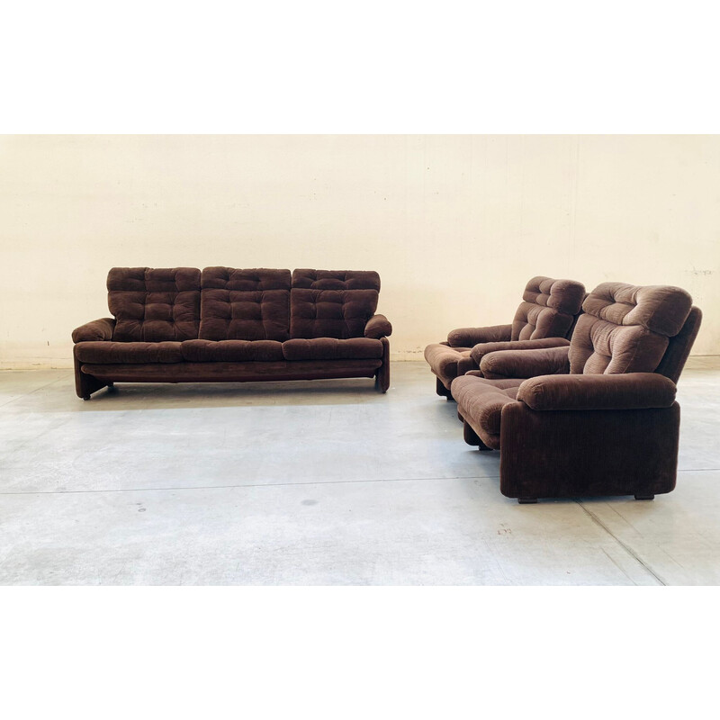 Vintage brown corduroy living room set by Coronado and Tobia Scarpa for B and B, Italy 1970