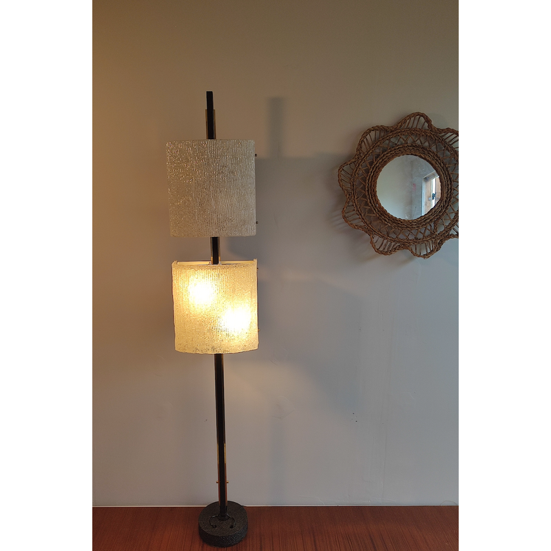 Vintage Arlus floor lamp in black and gold metal, 1950