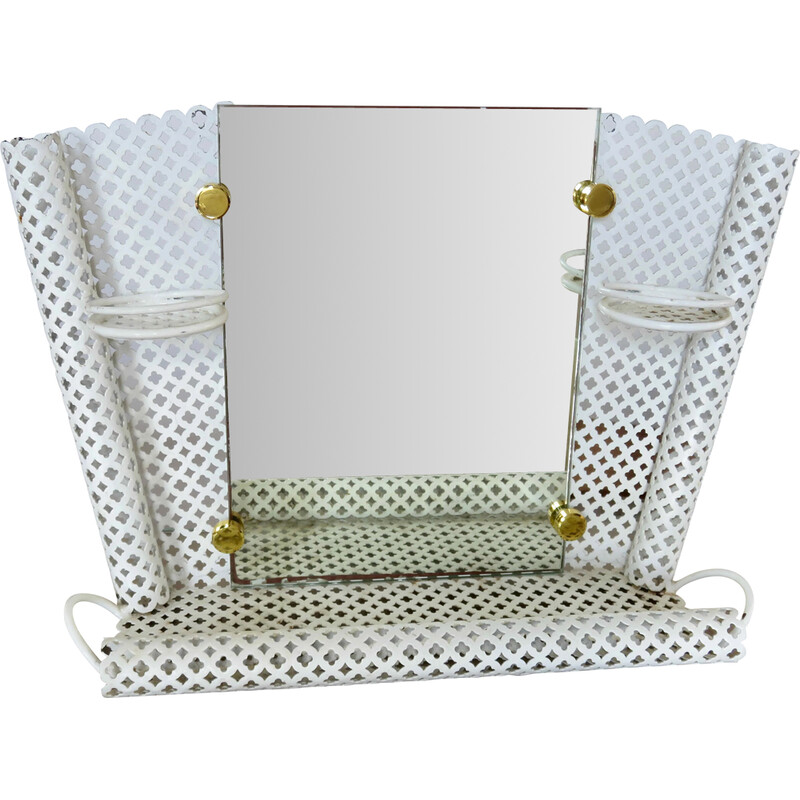 Vintage shelf in perforated metal with mirror by Mathieu Mategot, France 1950