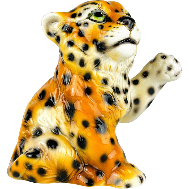 Vintage ceramic leopard sculpture, Italy 1960