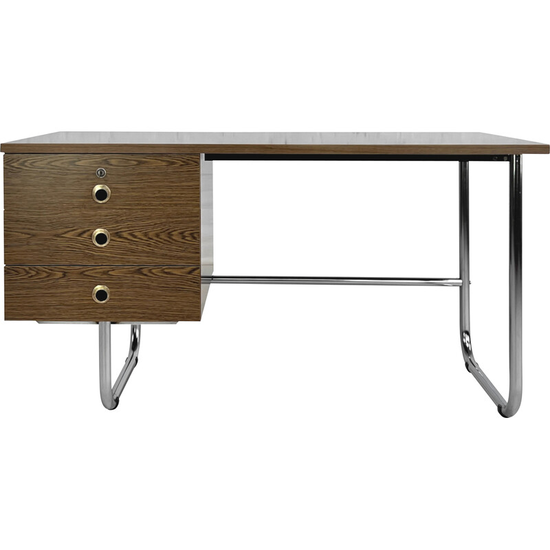 Vintage chrome and wood desk, 1970 - 1980