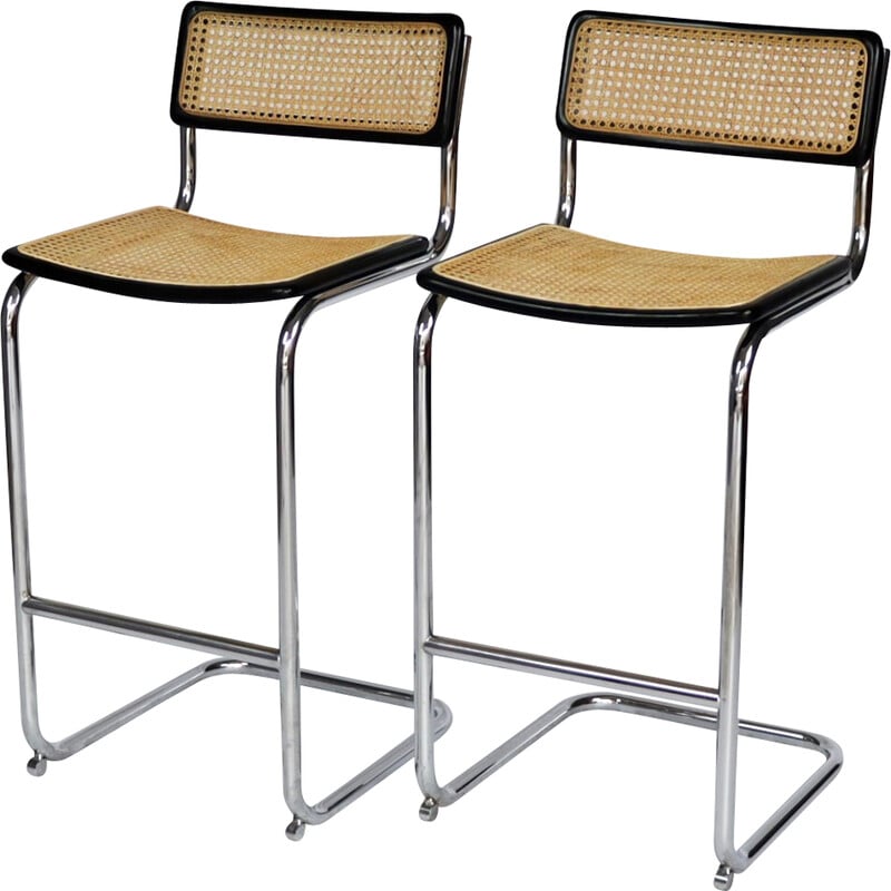 Pair of vintage bar stools S32 by Marcel Breuer, 1980