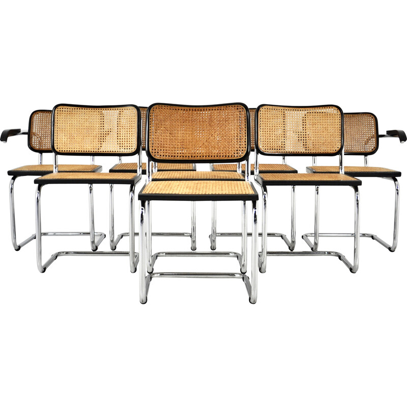 Set van 8 vintage houten en metalen stoelen van Marcel Breuer
