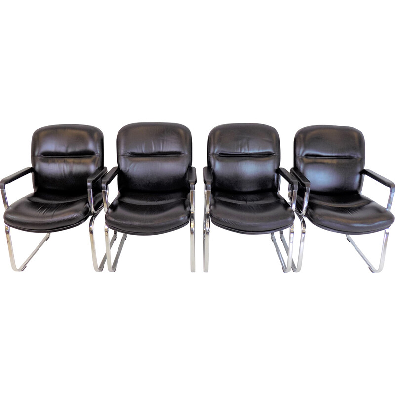 Set of 4 vintage leather office armchairs by Grahl