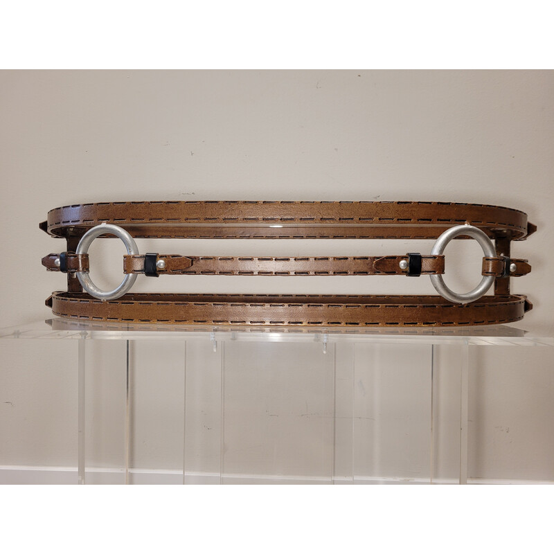 Vintage wrought iron floating console with glass top, France 1990