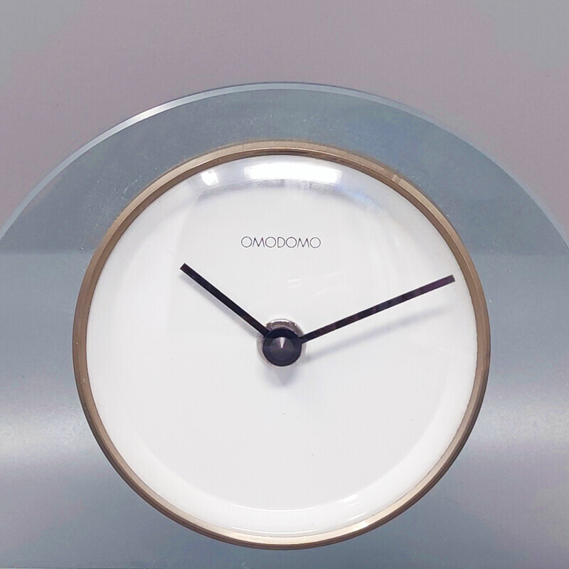 Horloge de table vintage en cristal par Omodomo, Italie 1970