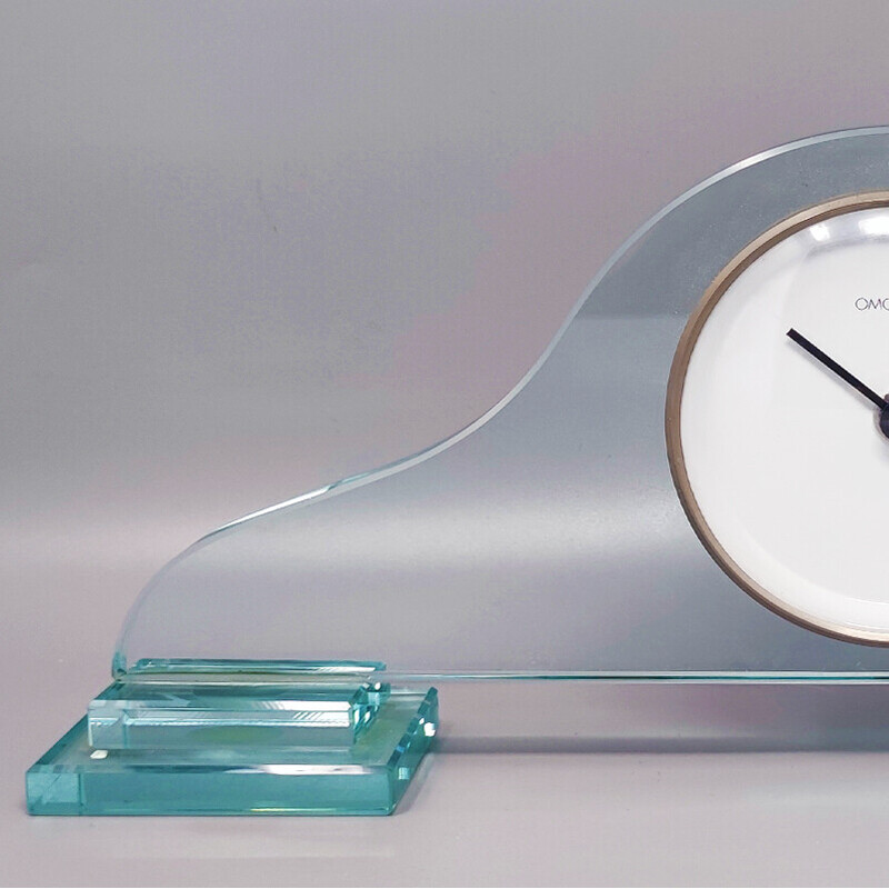 Horloge de table vintage en cristal par Omodomo, Italie 1970