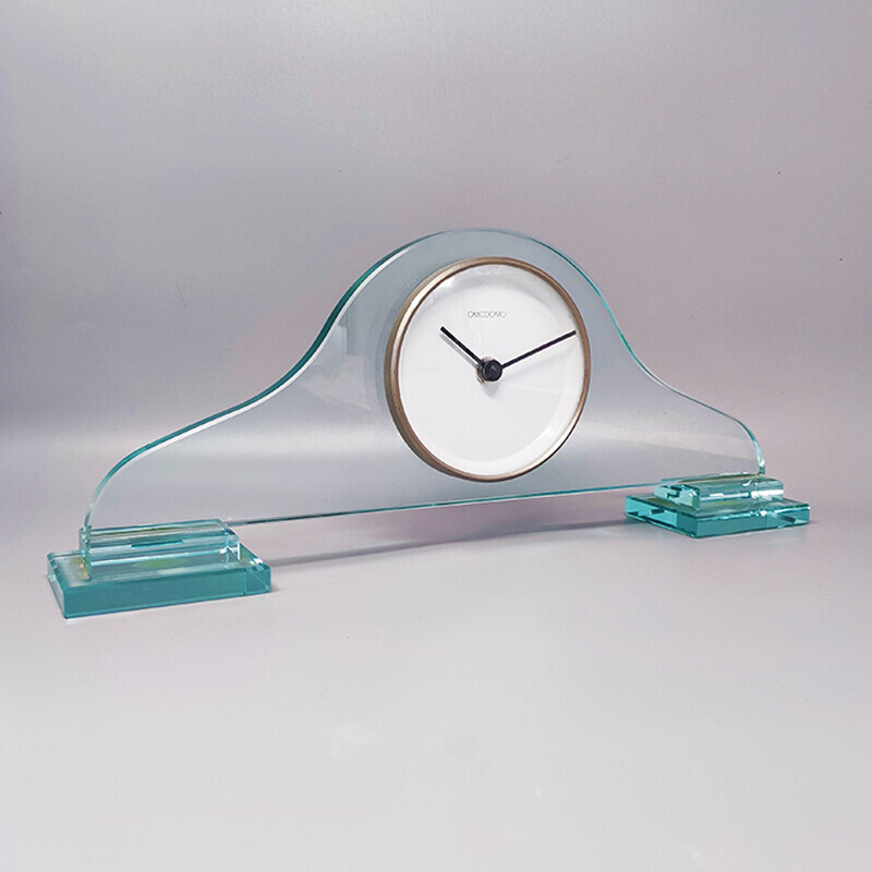 Reloj de sobremesa vintage de cristal de Omodomo, Italia 1970