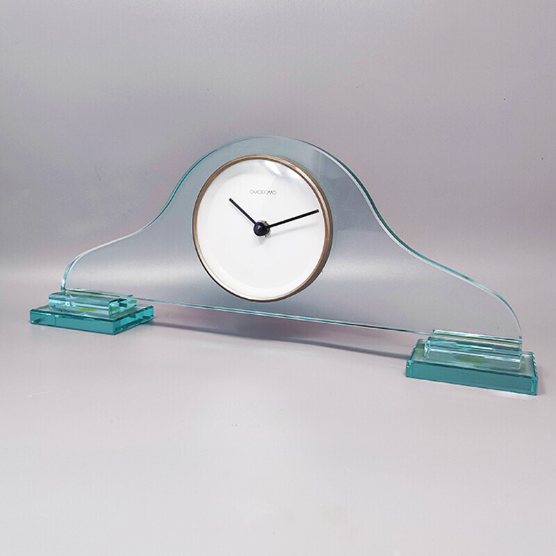Horloge de table vintage en cristal par Omodomo, Italie 1970