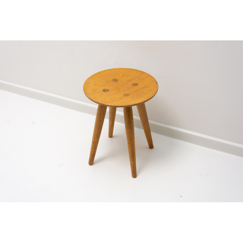 Vintage beechwood stool by Úluv, Czechoslovakia 1960